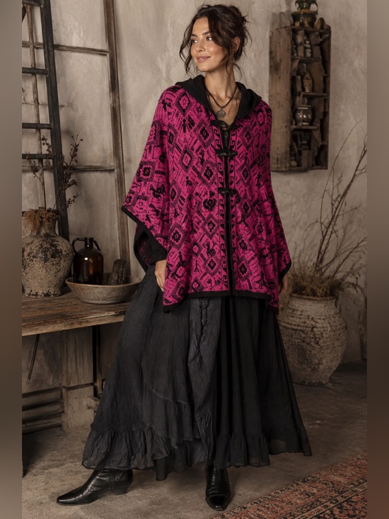 The Alpaca Connection Sweaters - Alpaca Connection Peru Hooded Alpaca Wool Poncho Pink Black One Size